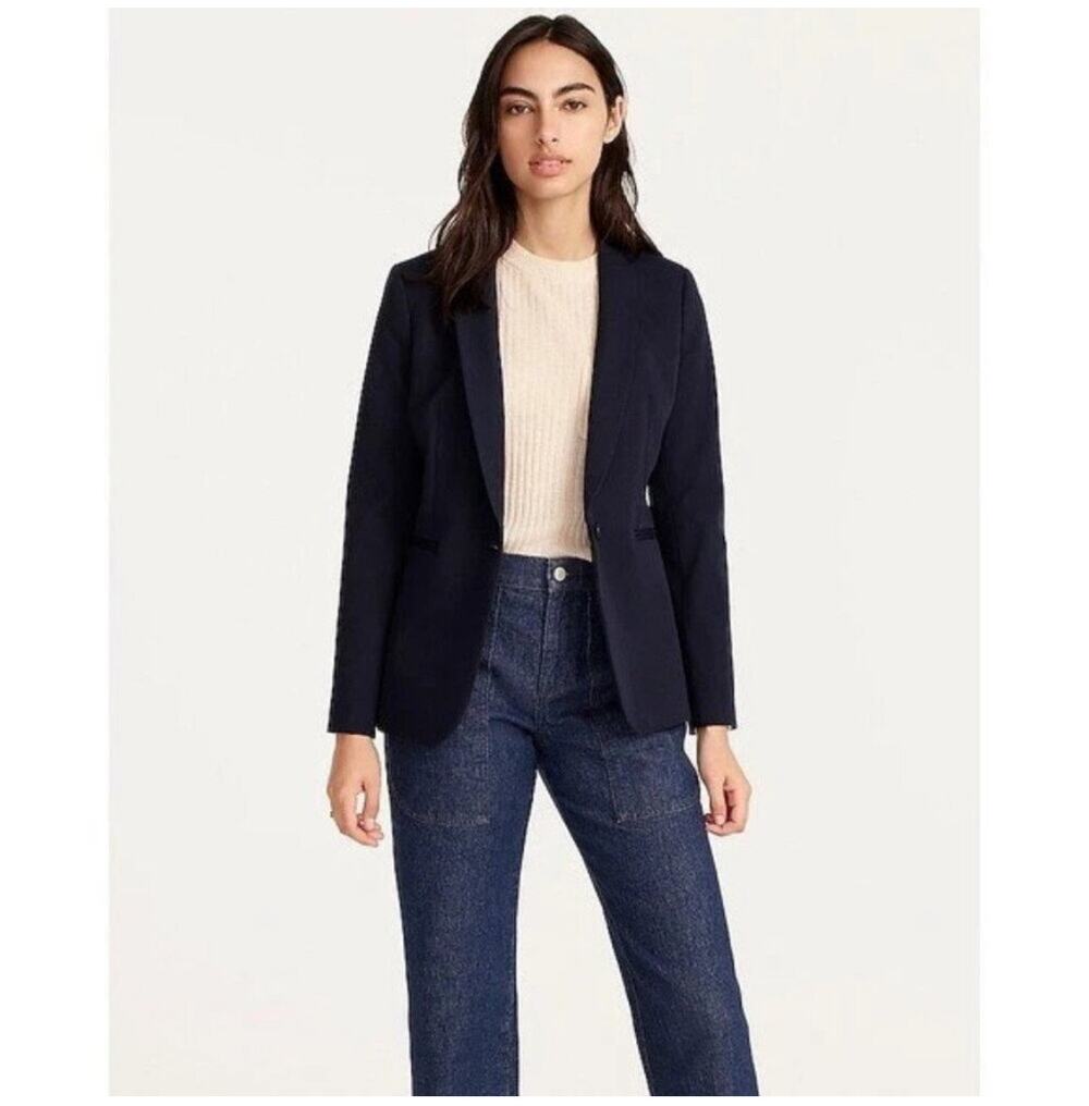 J Crew Parke Jacket Bi Stretch Navy Blue Size 6